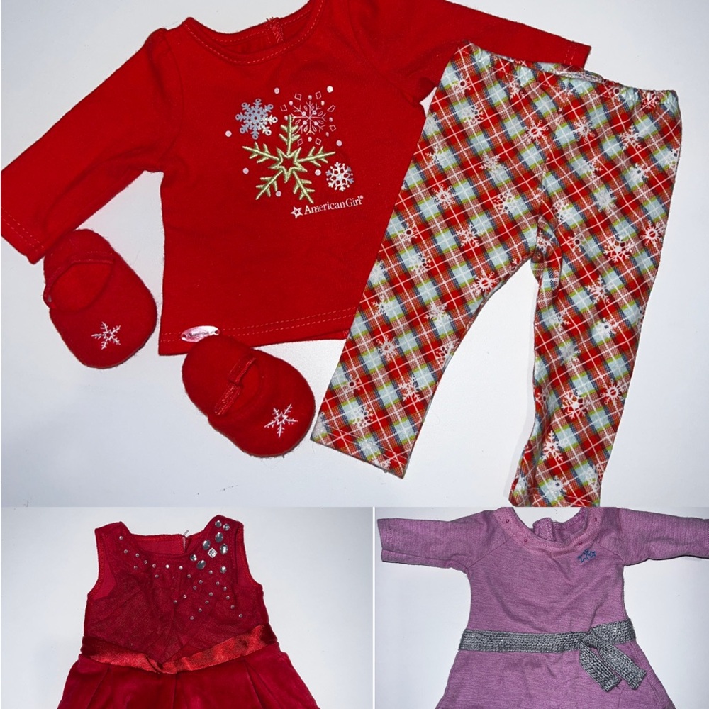 American Girl Holiday  Red Plaid Pajamas Set w/ Slippers & 2 Dresses